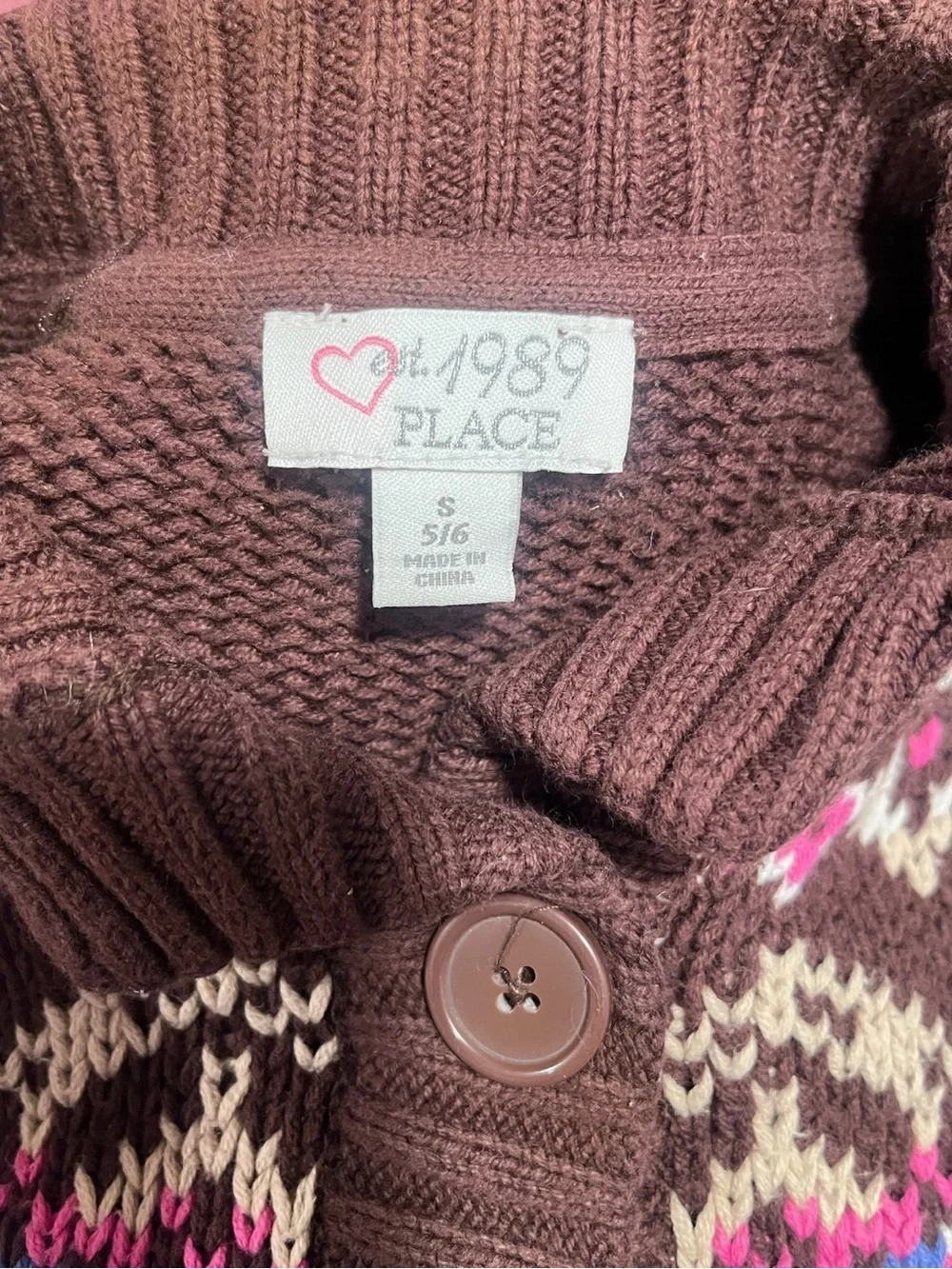 The Children’s Place Girls 5/6 Brown Fair Isle Long Cardigan Sweater